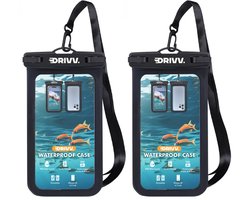 Drivv. Waterdicht Telefoonhoesje – Set van 2 - Dubbele Klipsluiting - Tot 6.7 inch – Onderwater Hoesje Telefoon - Zwart