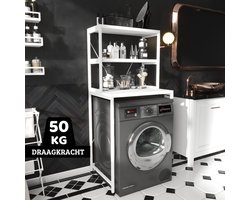 AirSleeperz® wasmachine kast - Droger Ombouw Meubel - Wit Metaal - 3 etages - 50x68x155 cm