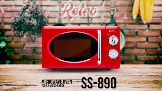 Four Micro-ondes Rétro Avec Grill - 700W + Grill 800W, 20L, 8 Programmes, Plateau 24,5cm (rouge)