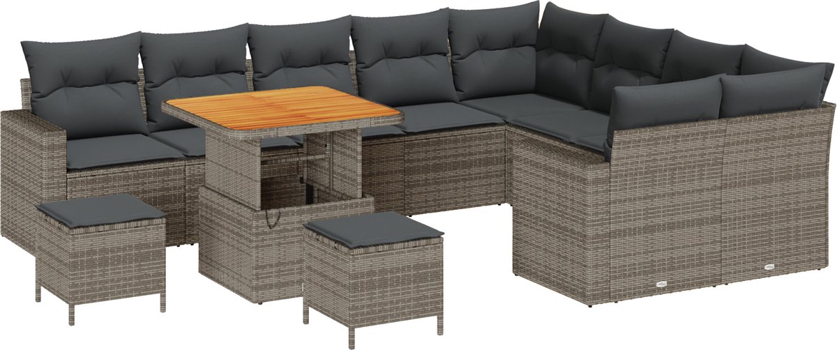 vidaXL - Tuinbank - Set - 12 - pcs - Grijs - poly - rattan