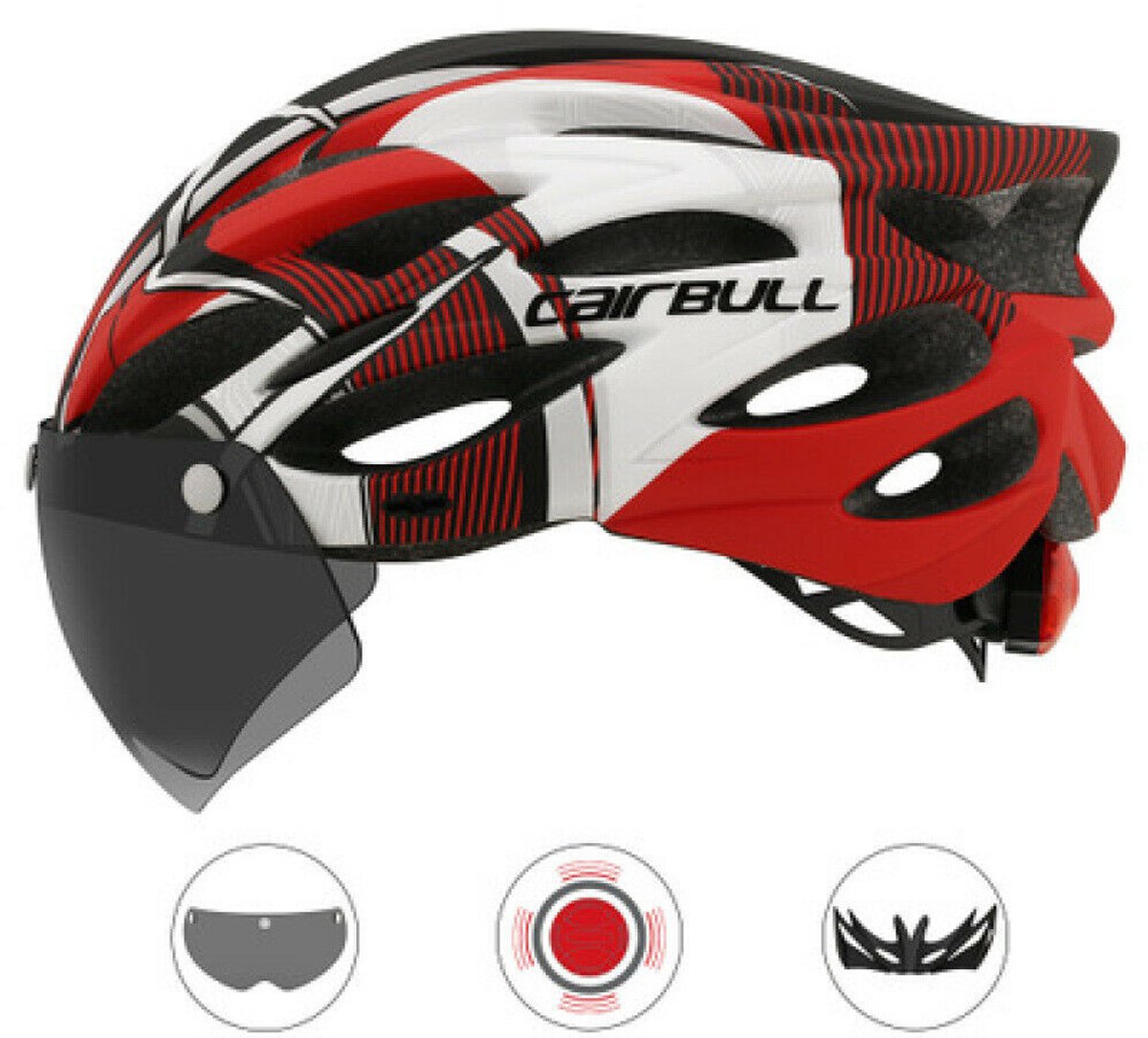 Fietshelm voor volwassenen - Fietshelm voor mannen en vrouwen, lichtgewicht fietshelmen met led-lampje, afneembare magnetische bril, ademende racefiets, mountainbike en e-bikehelmen, Hoofdomtrek: M/L (54-61 cm)/(21,26"-24,02")-ROOD