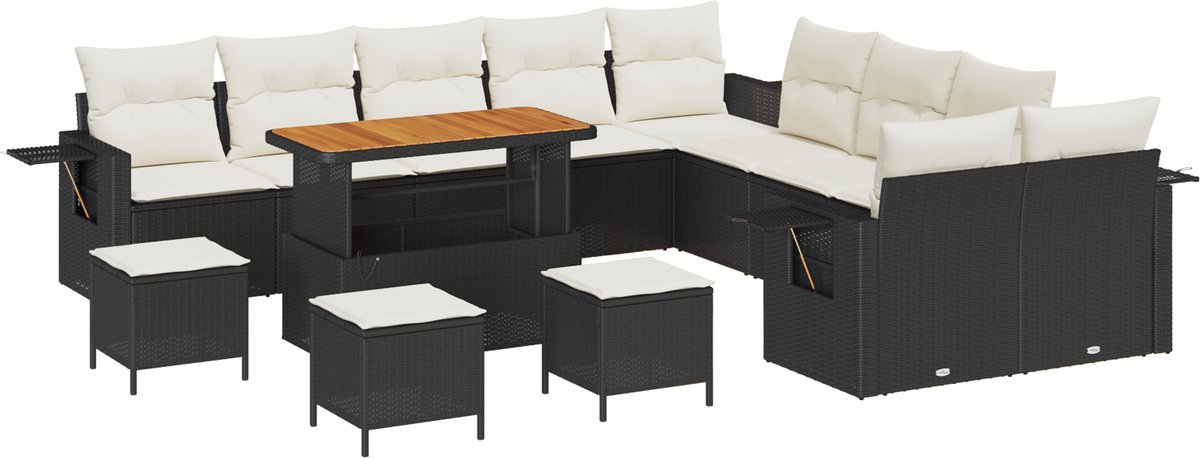 vidaXL - Tuinbank - Set - 14 - pcs - Zwart - poly - rattan