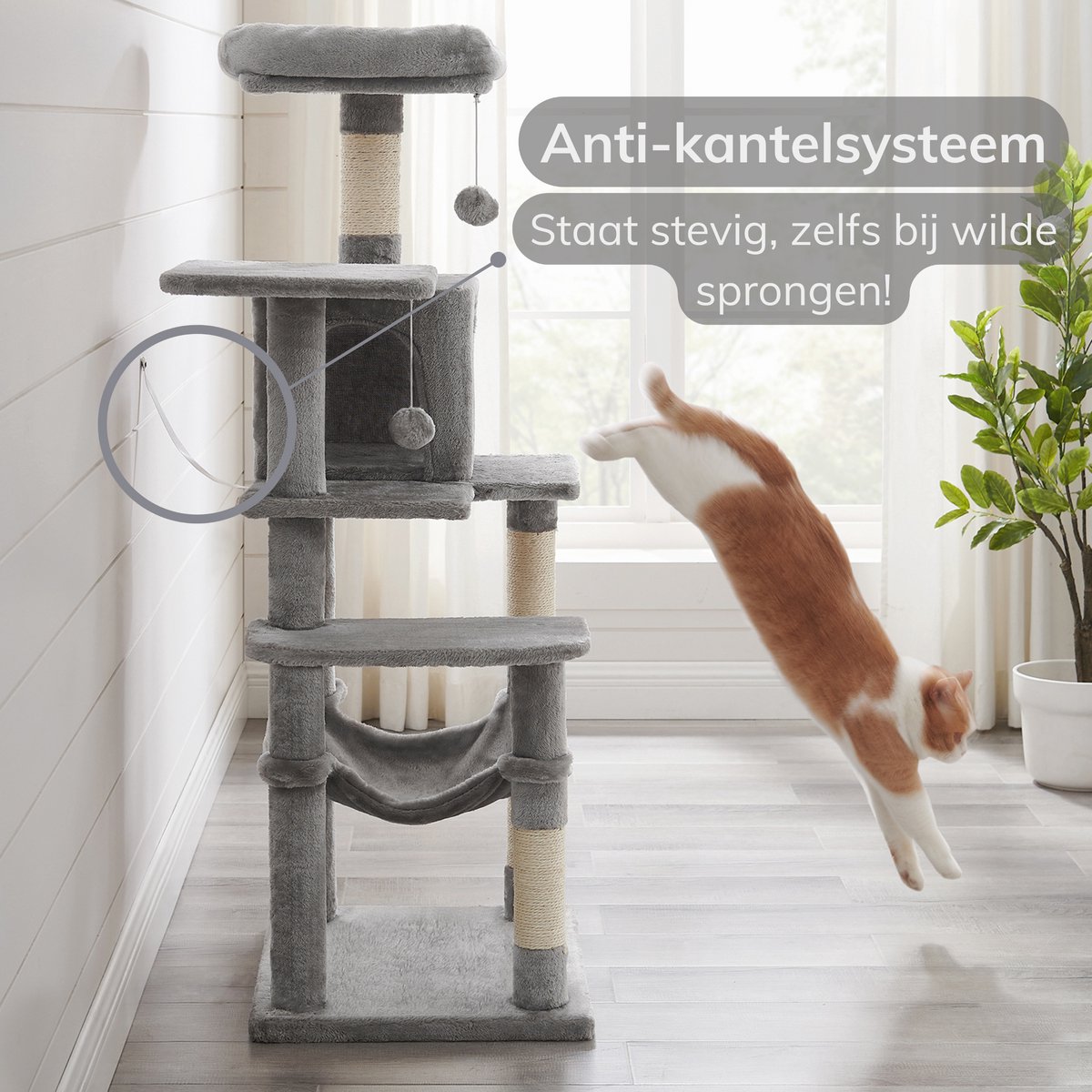 ACAZA Krabpaal - Krabpaal voor Grote Katten - Krabpaal voor Katten - 143 cm - Lichtgrijs - Kattenkrabpaal - Kattenboom - Krabpalen - Kattenhuis thumbnail 5