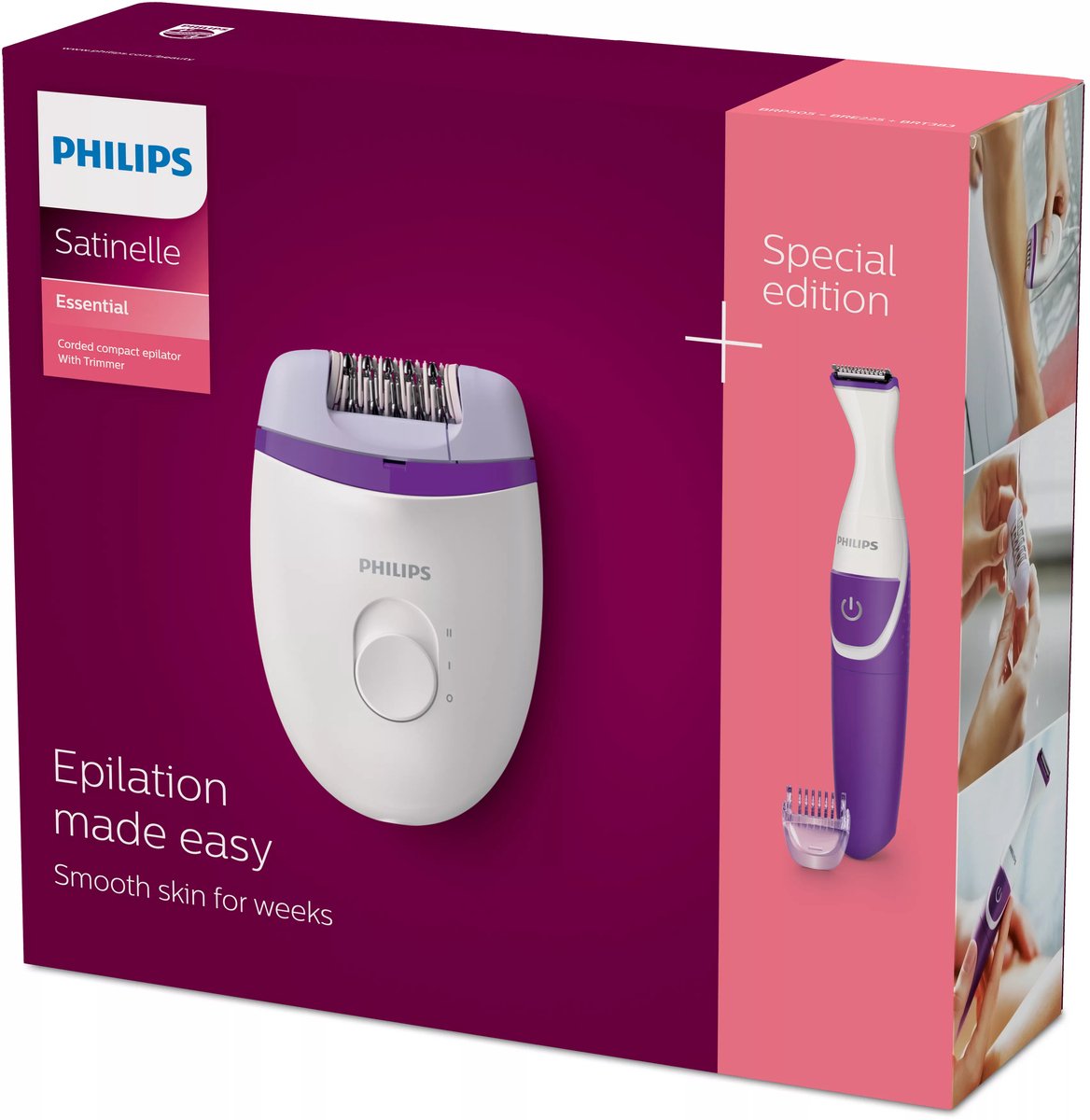 Philips Satinelle Essential Compacte epilator met snoer inclusief bikinitrimmer