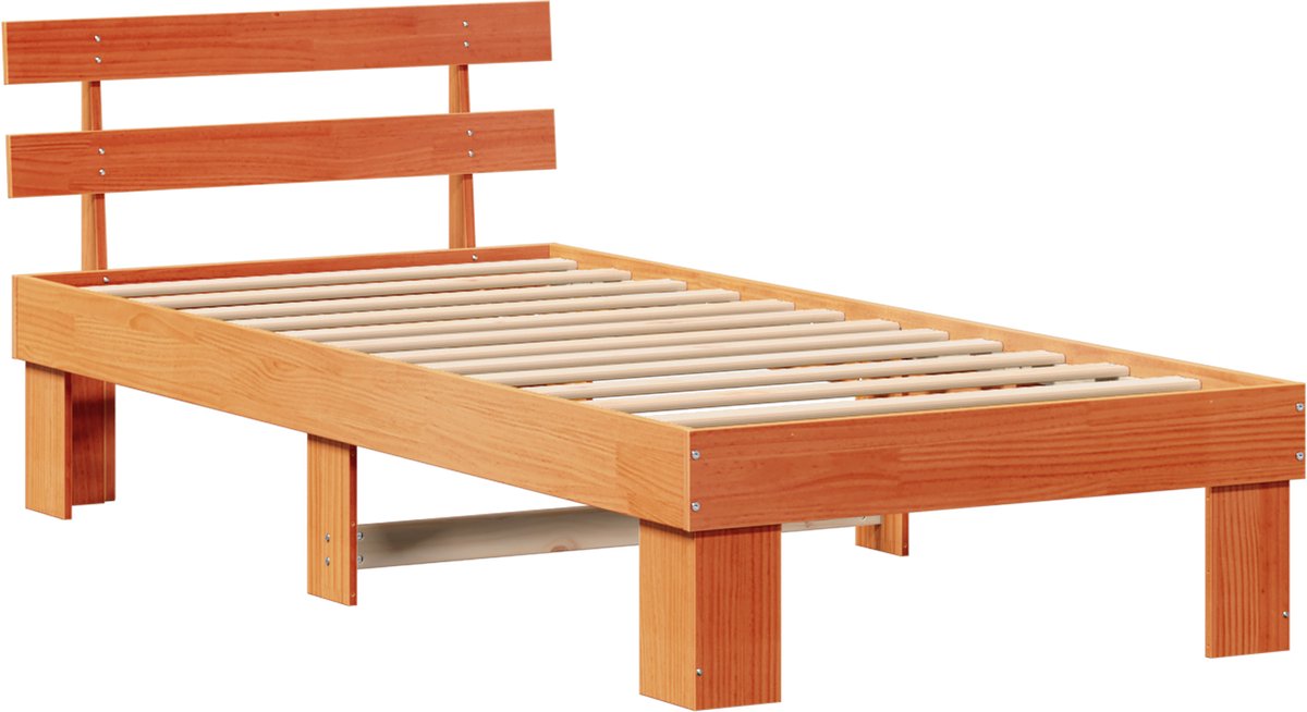 vidaXL - Bedframe - met - hoofdeinde - Wasbruin - 90 - x - 190 - cm - Massief - grenenhout