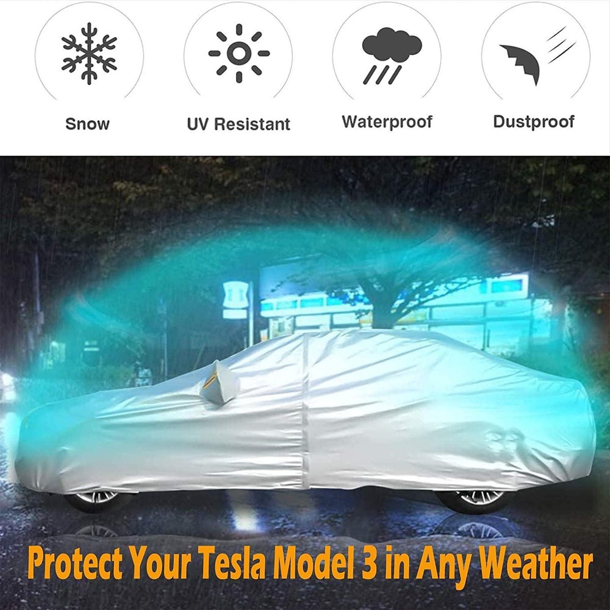 Volledige Autodekking Voor Tesla Model 3 (2017-2024) | Waterbestendig Stofdicht Autohoezen Buitenshuis UV Bescherming Auto Accessoires(003