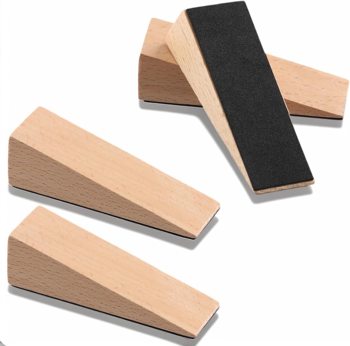 4 stuks deurstoppers voor de vloer van hout 9 x 3 x 25 cm met antislip rubber deurstopper van beukenhout elegant milieuvriendelijk voor thuis keuken en kantoor (beige)