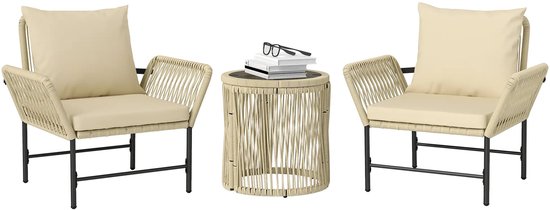 Ensemble de balcon pour 2 personnes - Ensemble de jardin - Set de bistro - Kaki - Résistant aux intempéries - 3 pièces - Table de jardin et 2 chaises - 2 personnes - Acier revêtu - Acier sans entretien