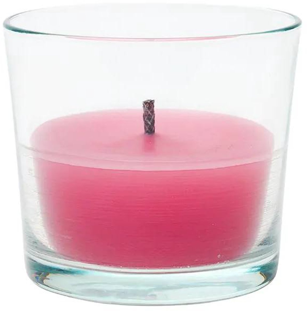 Branded By fuchsia pink kaars in glas voor buiten met speciaal dik lont 12 x 14.5 cm
