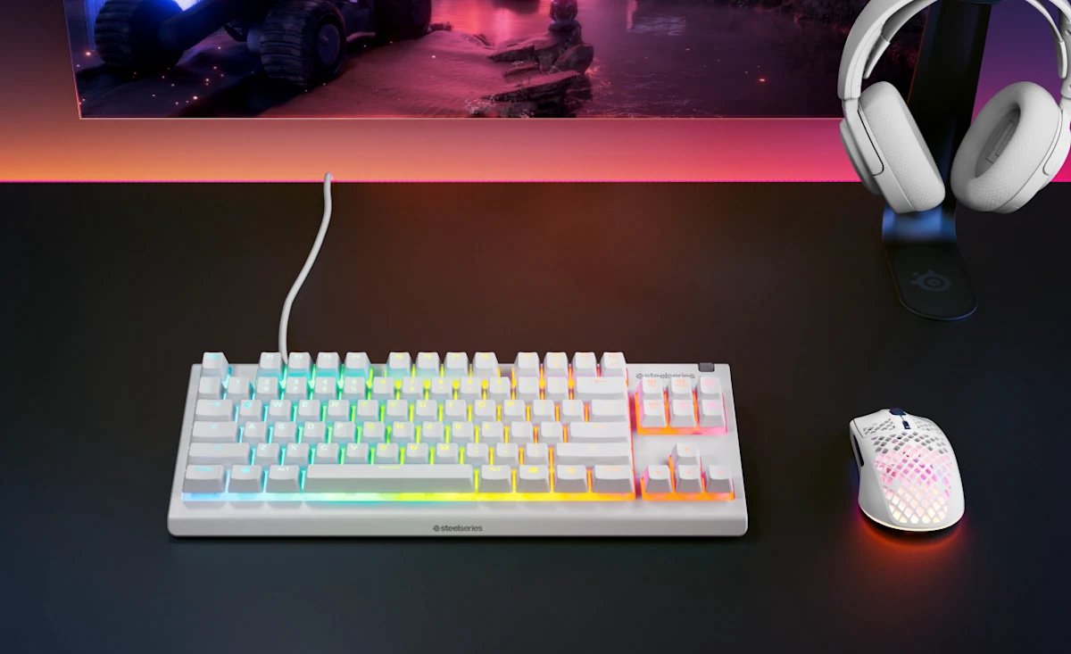 SteelSeries Apex 3 TKL Gamingtoetsenbord – Compact, Aqua RGB, Water- En Stofbestendig, Fluisterstille Schakelaars, US QWERTY
