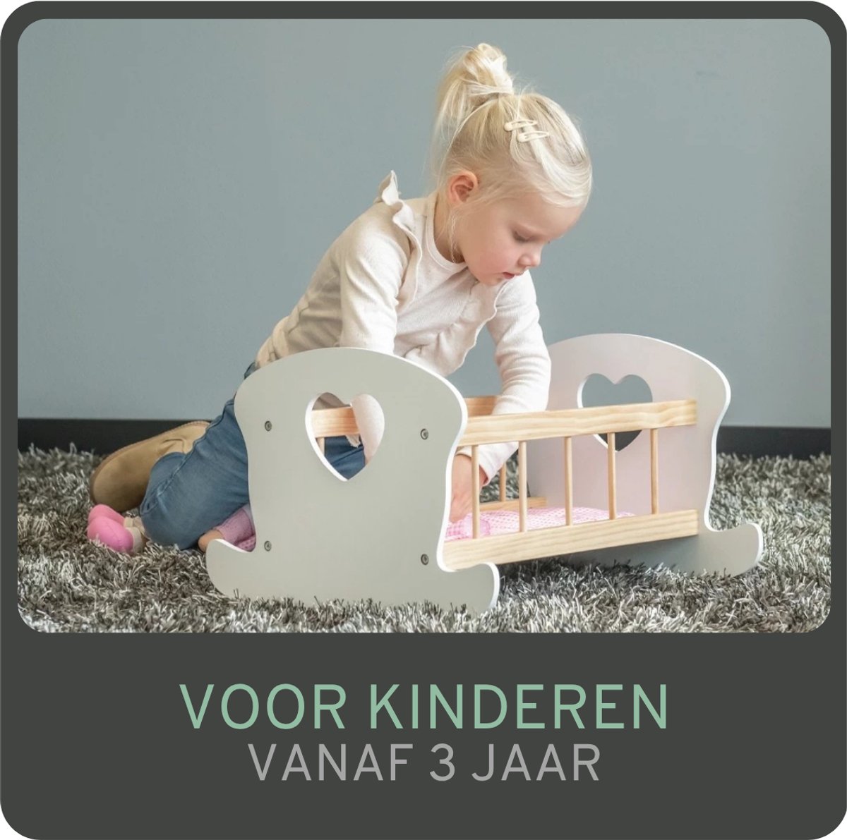 Bandits & Angels Houten Poppenbedje Sweet Dreams Wit Hout met Hart - Poppenbed Hout - Geschikt voor Pop tot 46 cm - Inclusief Dekentje - Poppen Bed - Poppen Meubel — afbeelding 4