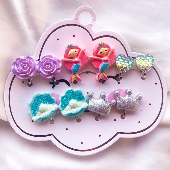 Sirène Pink - Set de 6 - Boucles d'oreilles clip - sirène - boucles d'oreilles pour enfants - clips d'oreilles - boucles d'oreilles clip pour enfants - boucles d'oreilles clip pour enfants