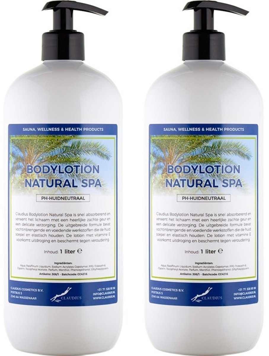Bodylotion Natural Spa 1 Liter - met gratis pomp - set van 2 stuks