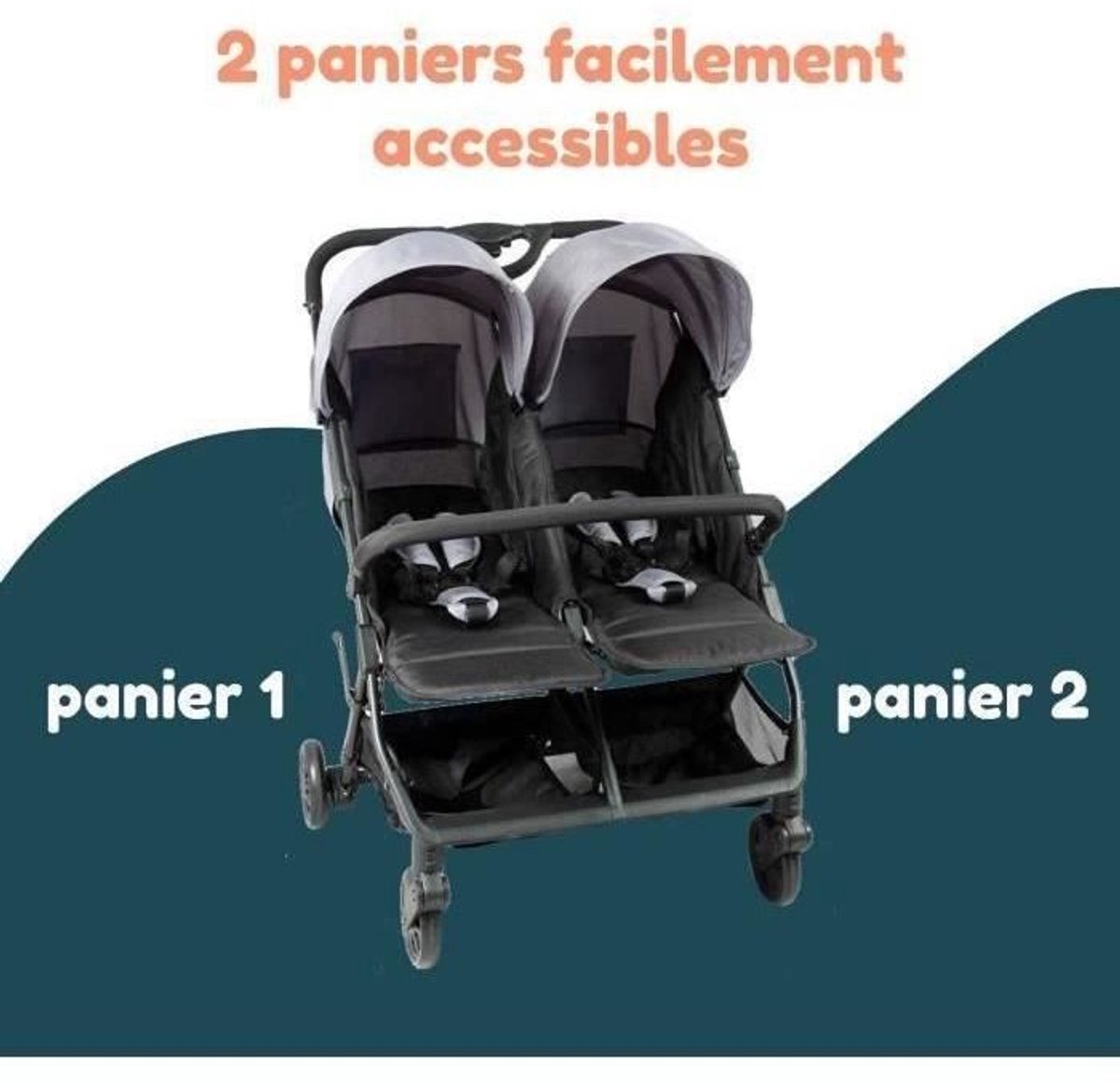 Bambisol DS209 Dubbele Kinderwagen Opvouwbaar Zwart Grijs - afbeelding 2