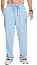 Pantalon en lin Livano pour homme - Pantalon d'été - Adultes - Pantalon long - Pantalon de plage - Été - Style Ibiza - Bleu ciel - Taille XL