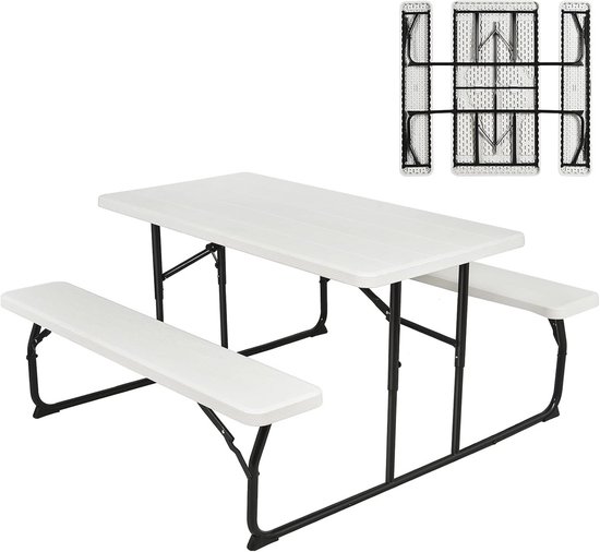 Beautissu Comfort XS Gestoffeerd bierbank-kussen & tafelkleed, 3-delig biertentgarnituur set voor biertafels van 50 cm - 3-delig set wit