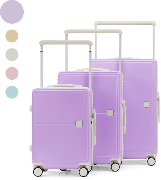 Skycases City Walker – 3-delige Kofferset - Lichtgewicht & Duurzaam - 34, 77 & 94 Liter - 360° Spinner Wielen - TSA-slot - Inclusief Beschermhoezen – Paars