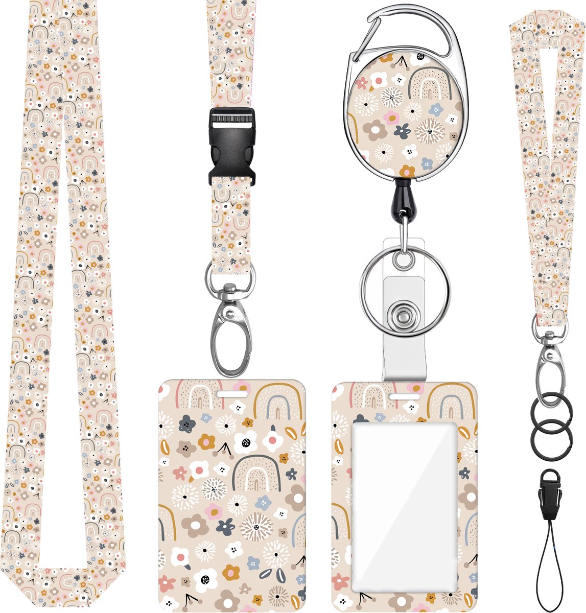 Nek en Pols Keycords met Uittrekbare Sleutelhanger & Badgehouder - Afneembare Lanyard - Trekkoord Badge Pashouder - Clip Keykoord - Intrekbare Houder voor Kaart/Sleutels - Universeel Telefoon, GSM Koord - Sleutelkoord/Nekkoord - Telefoonkoord Ketting