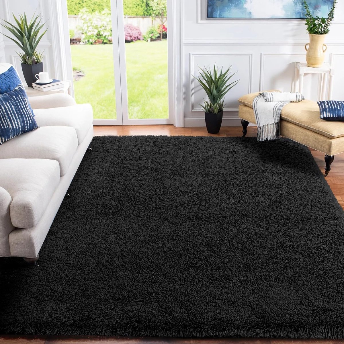 Hoogpolig vloerkleed - modern en zacht - 1 stuk - zwart - 160 x 230 cm