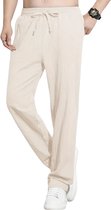 Pantalon en lin Nivard pour homme - Pantalon d'été - Adultes - Pantalon long - Pantalon de plage - Été - Style Ibiza - Kaki - Taille L