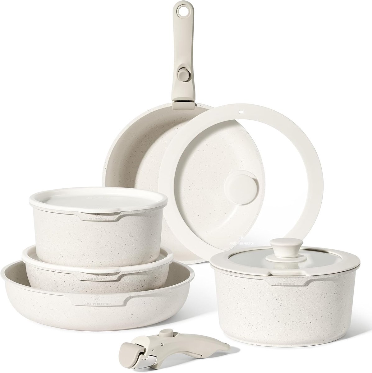 Afneembare Handgreep Set van 11 Stuks - Antiaanbak Pannenset - Beige