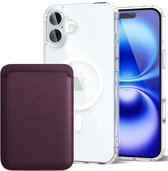 Shockproof Anti Shock Back Cover Hoesje Compatibel met MagSafe Geschikt voor: Apple iPhone 16 met Magnetische Pasjeshouder - Purperviolet