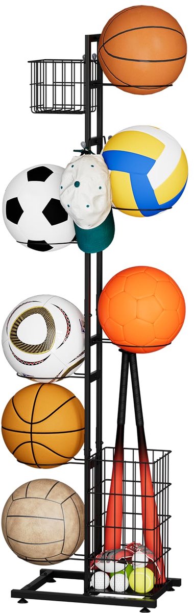 Unyqoos® Binnen- en Buitenshuis Multifunctionele Metalen Balhouder met Meerdere Lagen voor Sportuitrusting