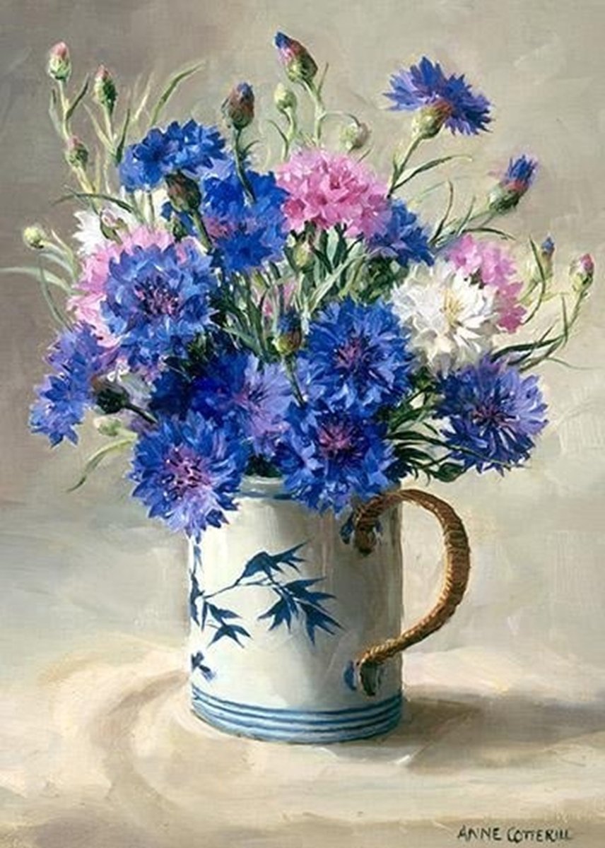 Dubbele kaart met env. Korenbloemen 12x16,5cm