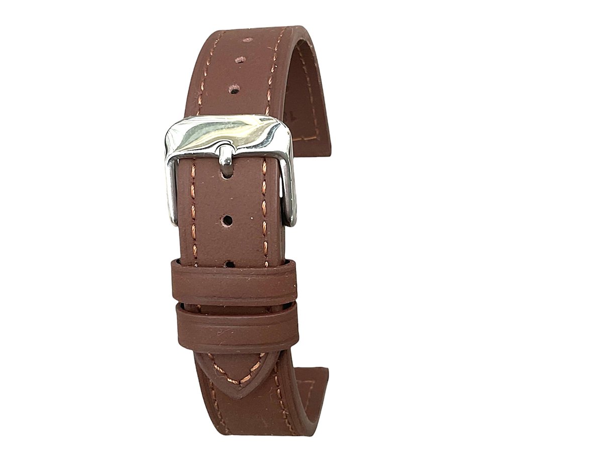 horlogeband-horlogebandje-20mm-echt leer-donker bruin-plat-gevuld-gestikt-zacht-glad-20 mm