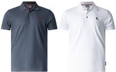 2 polos piqués de luxe pour homme - Gentlemen - manches courtes - bleu foncé et blanc - taille M