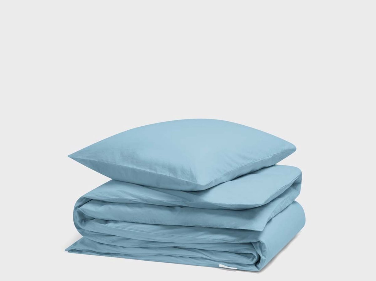 Yumeko dekbedovertrek percal katoen blauw 140x220 + 1/60x70 - Bio, eco & fairtrade