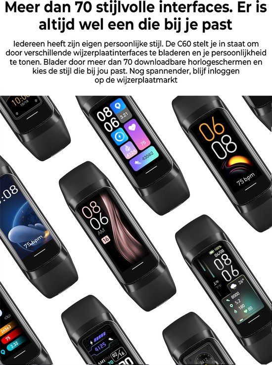 Evy24 Activity Tracker Amoled - Stappenteller - Bloedruk - Hartslagmeter - Slaapmonitor - Saturatiemeter – Sporthorloge - Smartwatch - Activity Tracker - Zwart