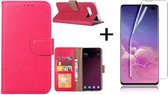 Ntech Samsung Galaxy S10 Plus Book Hoesje Roze + Folie creenprotector