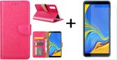 Ntech Hoesje Geschikt Voor Samsung Galaxy A7 2018 Roze BookType Hoesje & opbergvakjes + Glazen Screenprotector