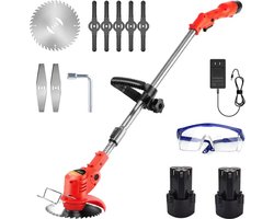 Traumheim®4-in-1 Kantenmaaier – Grastrimmer – Bosmaaier – Grasmaaier – Draadloos & Elektrisch – Incl. 2 Accu ‘s & Snellader - red