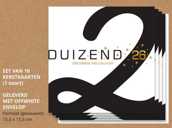 Luxe nieuwjaarskaarten 2026 met enveloppen, Grote 2 - 10 stuks