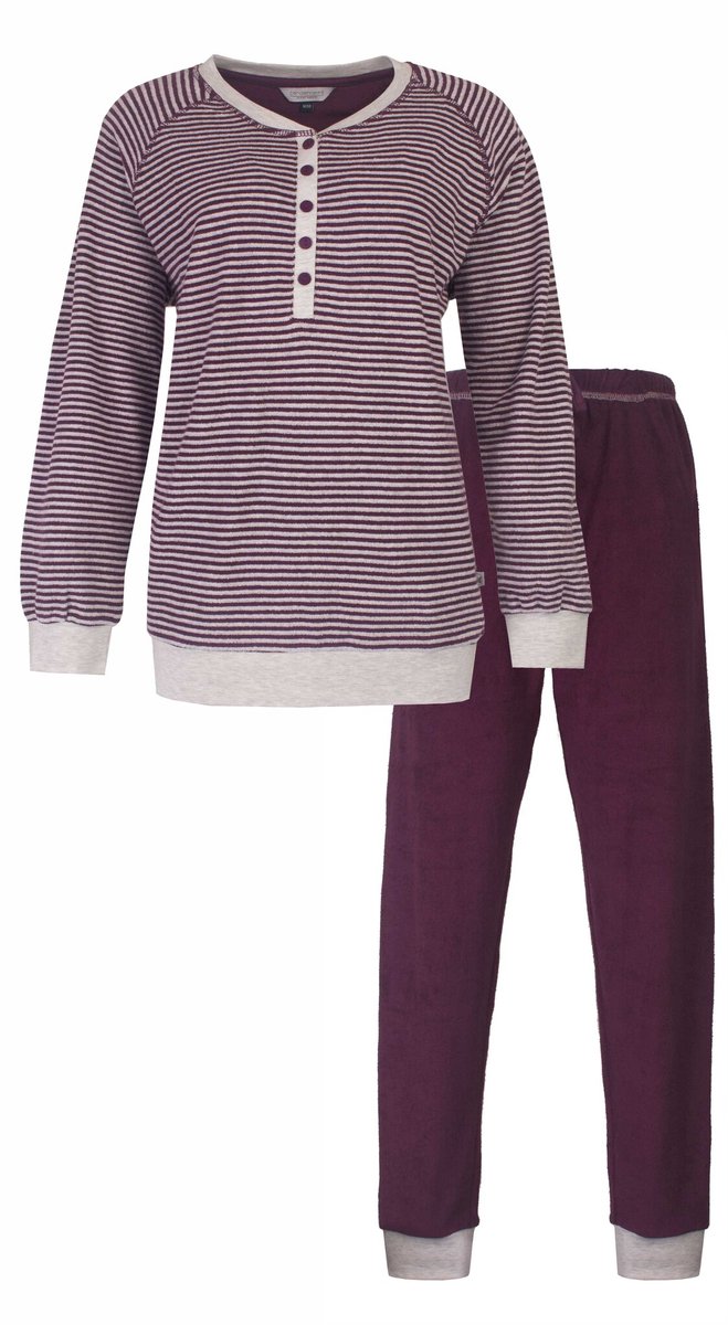 Tenderness Dames Pyjama - Badstof - Strepen - Bordeaux Rood