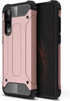 Ntech Hoesje Geschikt voor Huawei P30 Dual layer Armor Hoesje - Rose Goud