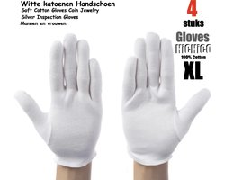 Katoenen handschoenen wit XL 4stuks – 2 paar Beschermende Handschoenen - Gezondheidszorg - Ziekenhuis - Beauty Center, Kapper en Salon Spa Tattoo – Jewelry - eczeem / allergie / handcreme - juweliers / munt handschoen