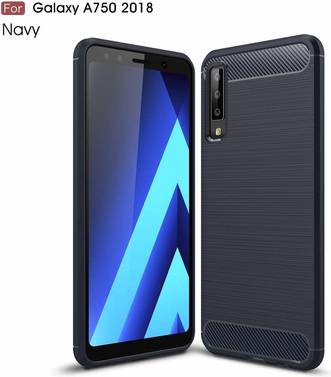 Ntech Soft Brushed Hoesje Geschikt Voor Samsung Galaxy A7 2018 - Donker Blauw