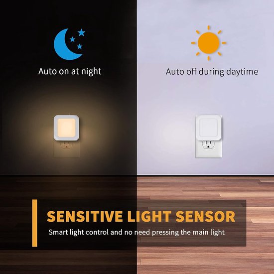 2 x LED-Nachtlampje plug-in/stopcontact - Met schemersensor LED Nachtlampje voor kinderen - Warm licht - Dimbaar - Voor in de baby/kinder kamer van Aimosen — afbeelding 2