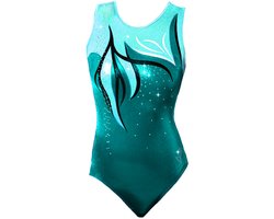 foto van Fairysports Turnpakje Coral maat 152-158 gympakje mint zilver aqua met zilveren steentjes