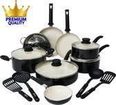 Bol.com COOCK 19-Delige Pannenset Inductie - Speciale Anti-Aanbak Coating - Ergonomische Koudgrepen - Gerecycled Aluminium - koe... aanbieding