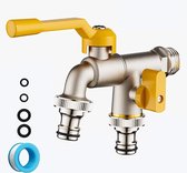 PolkaHome® - Dubbele Buitenkraan 1/2 – Vorstvrije Wandkraan met 2 Aftakkingen & Aparte Bediening – Ideaal voor Tuin, Irrigatie & Wasmachine – Messing Wandmontagekraan
