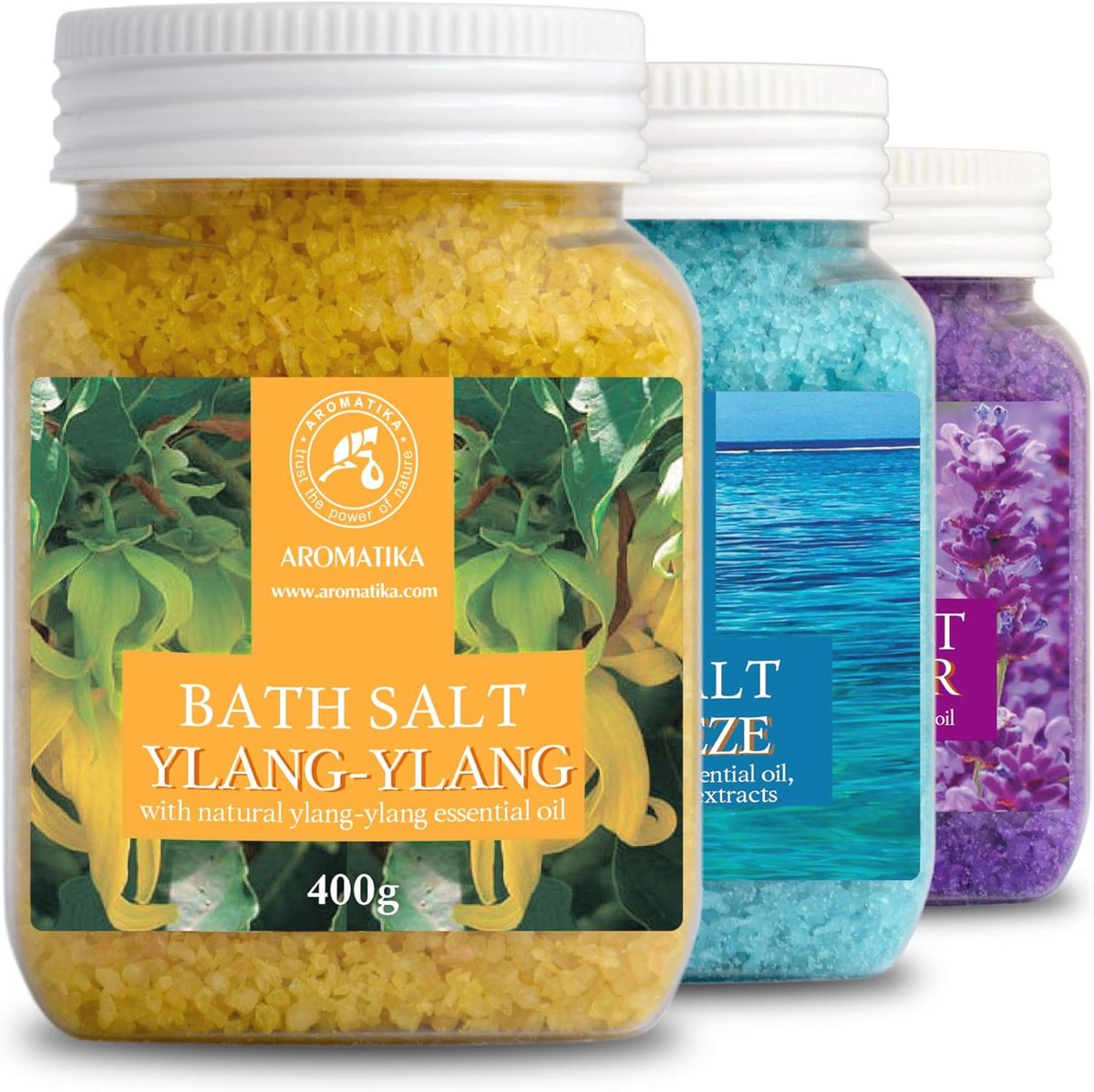 Aromatische Badzouten Set - Lavendel, Sea Breeze en Ylang-Ylang - Verlichting van Spierpijn en Vermoeidheid - Natuurlijke Huidverzorging - Ontspanning en Wellness