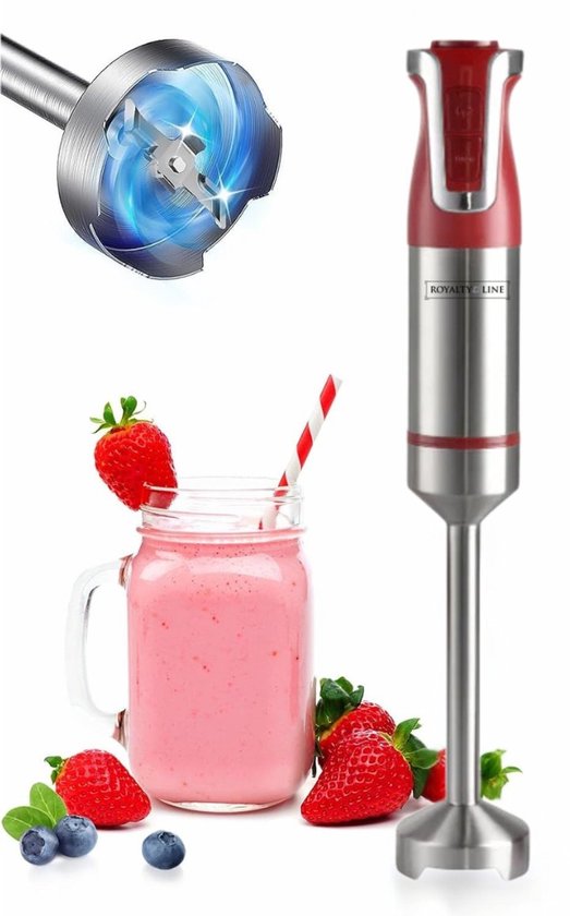 Royalty Line® ESTM800 Staafmixer - Krachtig Motor - 800W - RVS - Blender - Handmixer - Met 20 Snelheidsinstellingen en Turbo Functie - Rood