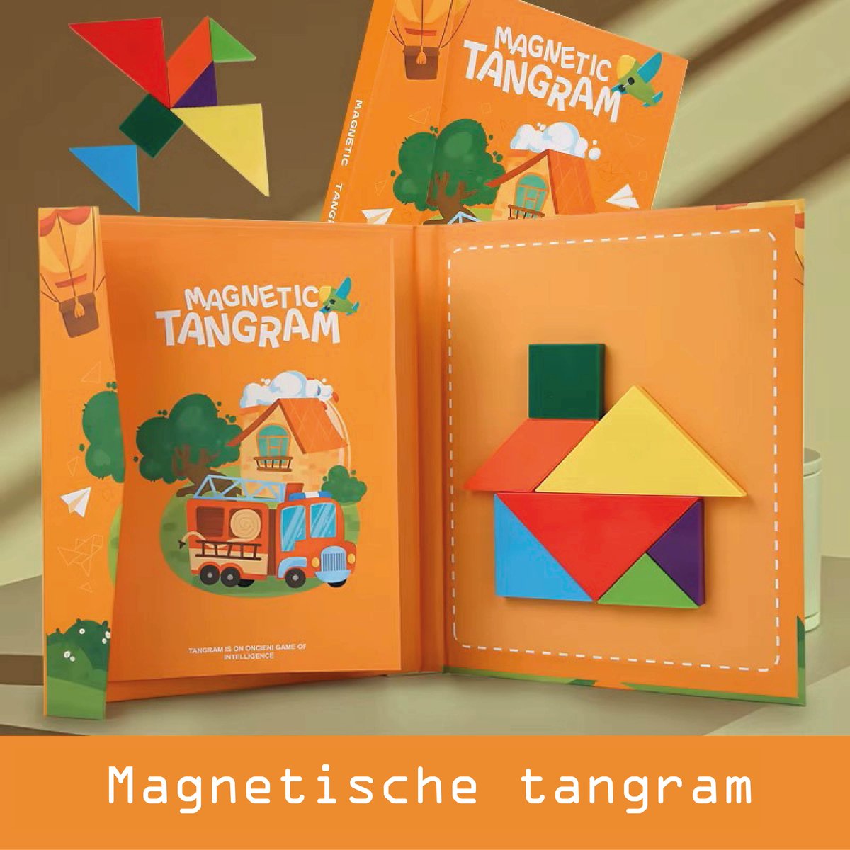 Tangram - Brandweer - Magnetisch - Montessori – Vormenpuzzel – Boek – Kinderen – Peuters - Kleuters