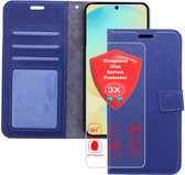 Bookcase compatible avec : Samsung Galaxy A26 Blauw - Étui portefeuille avec 3 films de protection d'écran en Glas - Étui de protection