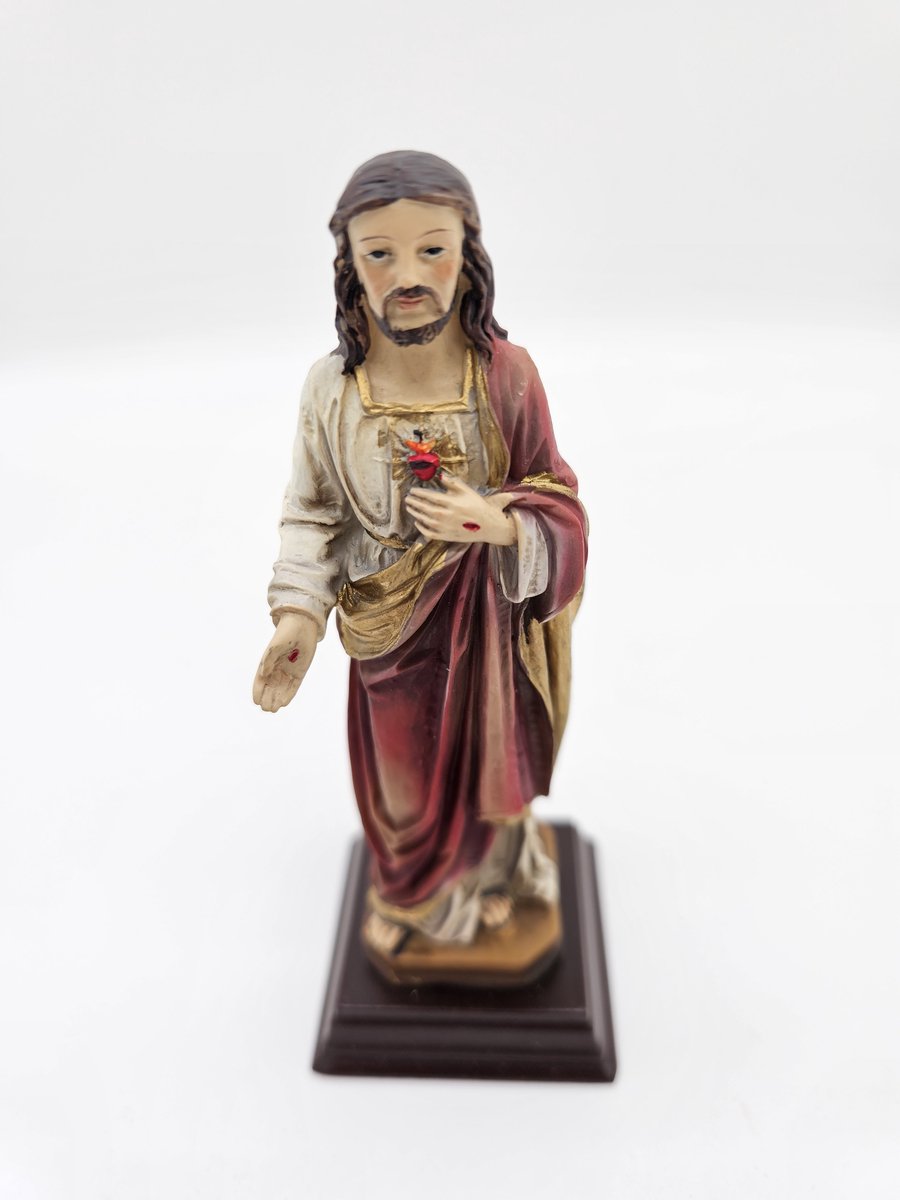 Jezus Christus Heilig Hart - beeld 13,5 cm hoog op console - materiaal polystone - religieus beeld