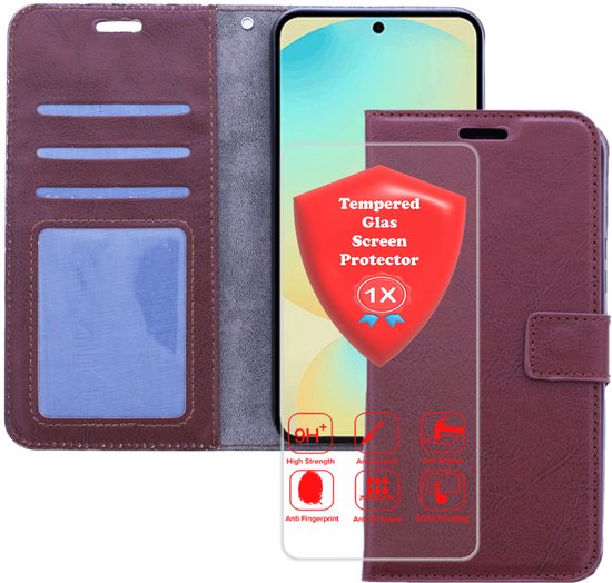 Bookcase Geschikt voor: Samsung Galaxy A17 5G & Samsung Galaxy A26 Bruin - Portemonnee hoesje met 1x Glas Screen protector - Book Cover